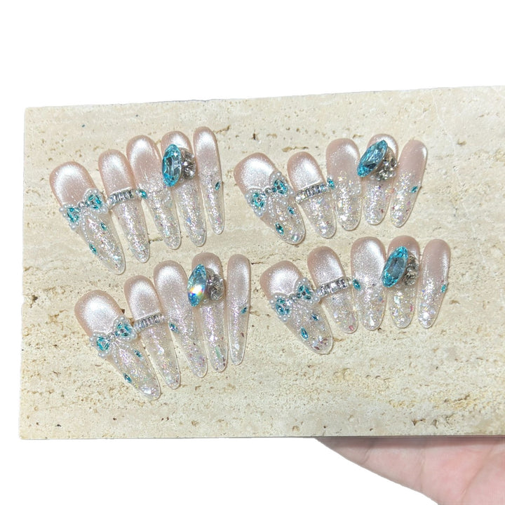 Decorative Crystal-Embellished Press-On Nail Set