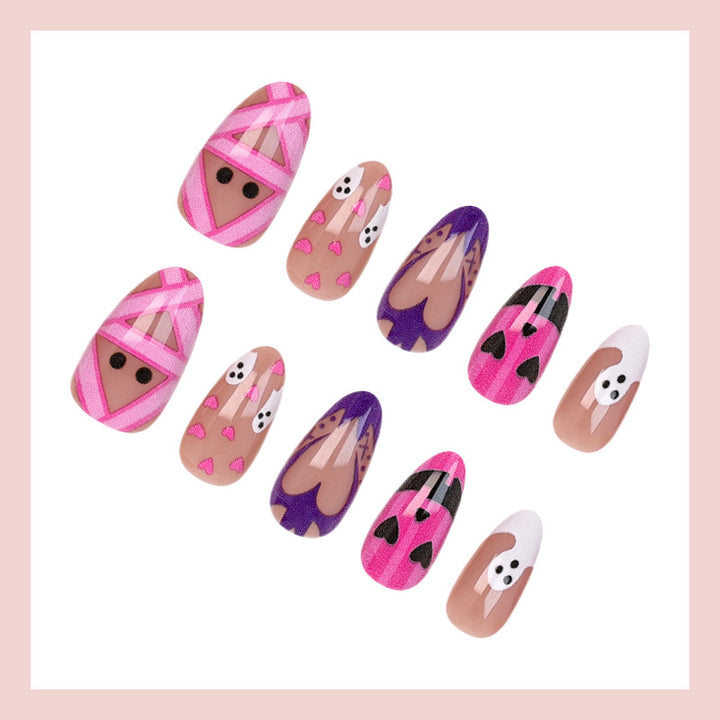 Halloween Artificial Nail Set with Playful Ghost and Heart Designs Stornfield