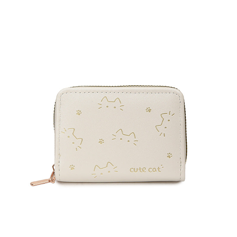 Playful Cat-Themed Compact Zip Wallet