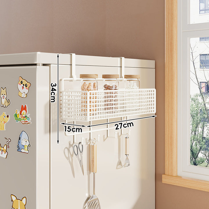Over-Refrigerator Vertical Hanging Mesh Storage Rack with Deep Baskets and Hook Rail