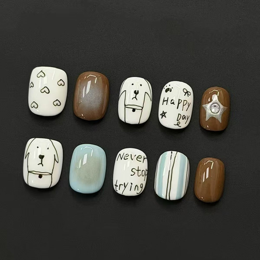 Artistic Cat-Themed Press-On Nail Art Set Stornfield