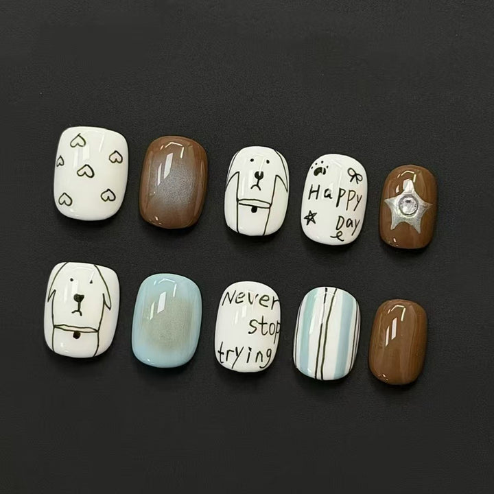 Artistic Cat-Themed Press-On Nail Art Set Stornfield