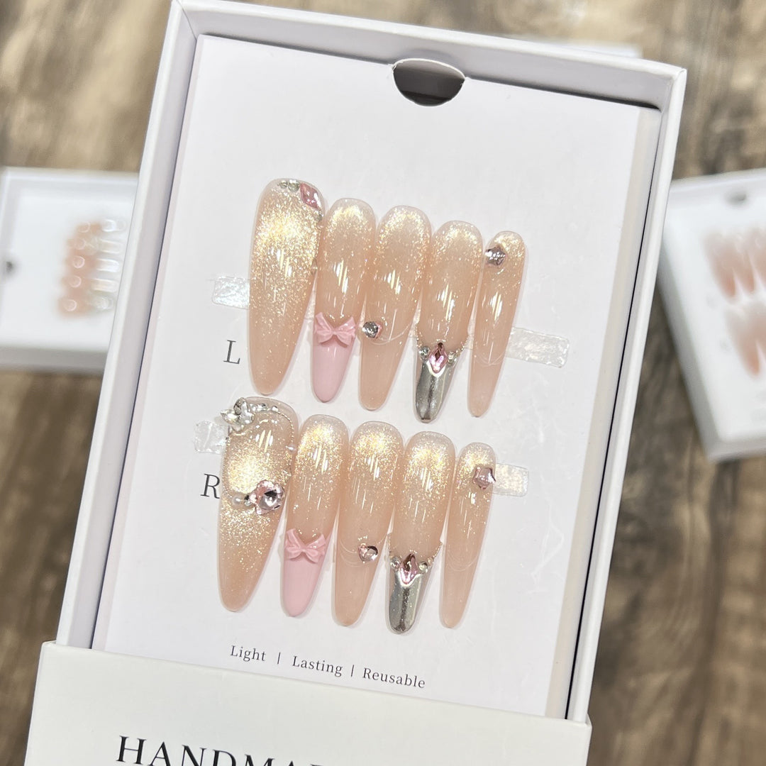 Handmade Press-On Nail Set with Decorative Accents Stornfield