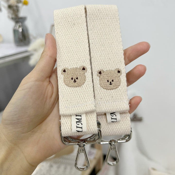 Woven Key Strap with Embroidered Bear Motif and Swivel Metal Clips