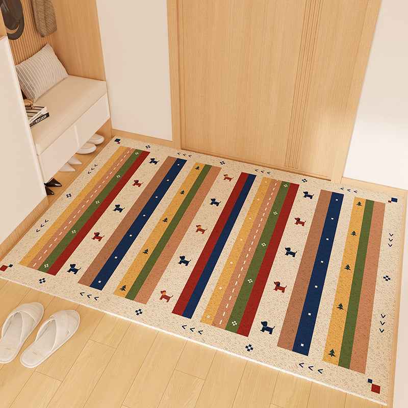 Playful Striped Dog Print Welcome Mat Stornfield
