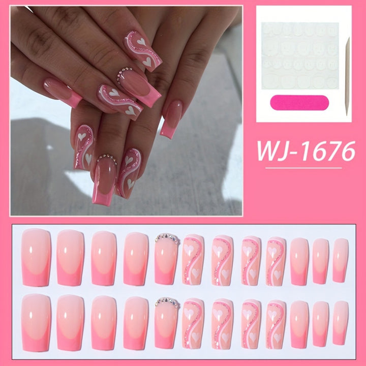 Artificial nail set with romantic heart designs and glamorous accents Stornfield