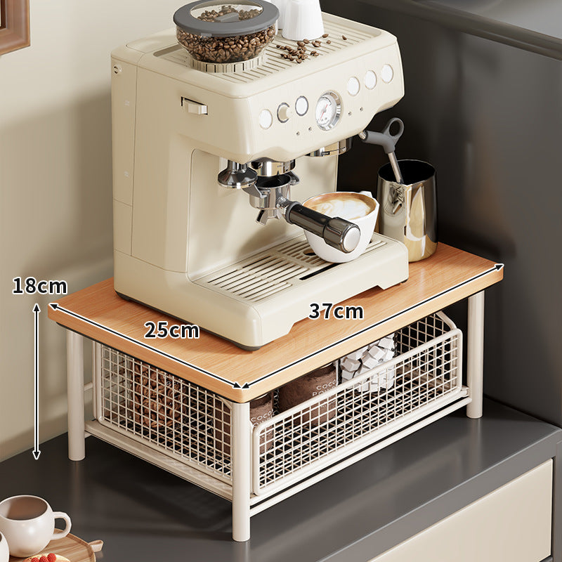 Compact Two-Tier Countertop Coffee Station Organizer with Wooden Top and Slide-Out Wire Mesh Baskets