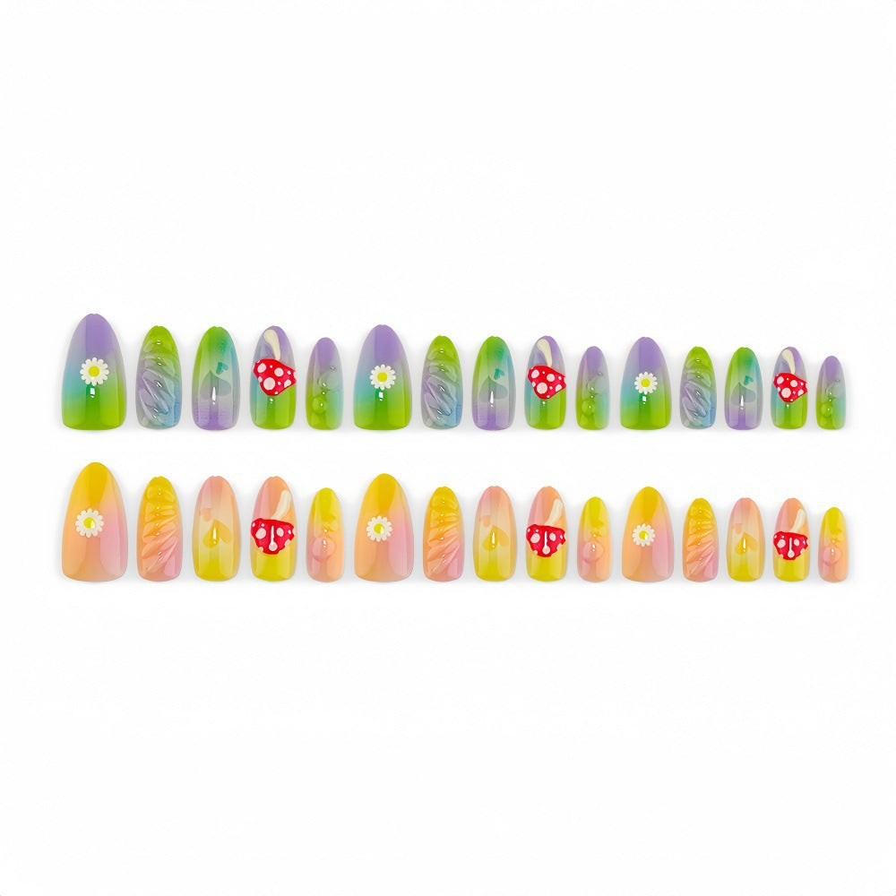 Artificial nails with cheerful flower and mushroom patterns Stornfield