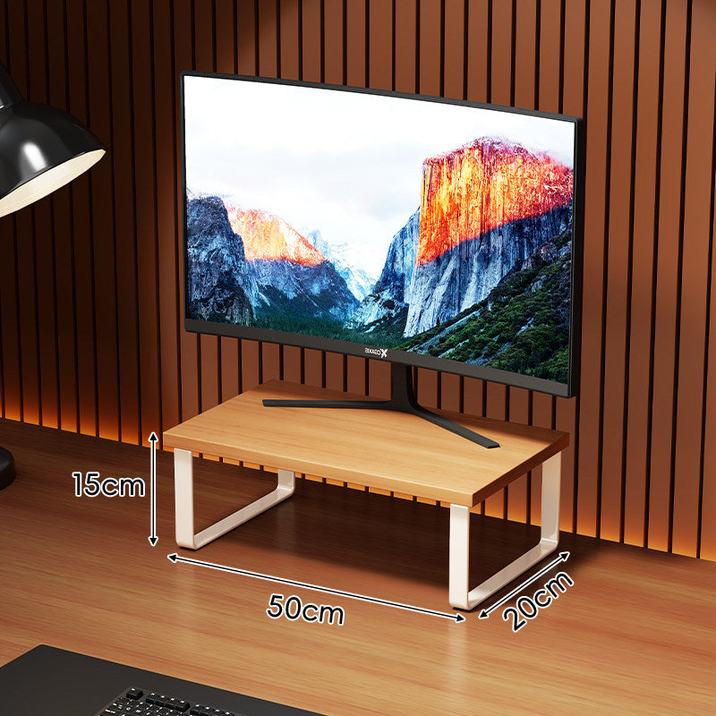 Compact Wooden Monitor Riser with Metal Frame and Under-Shelf Storage