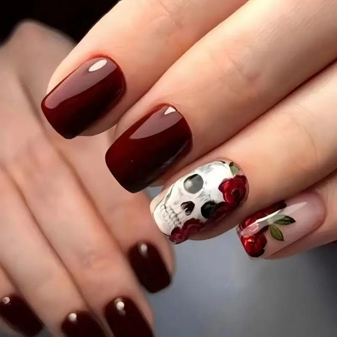 Artistic Skull and Rose Nail Art Stornfield