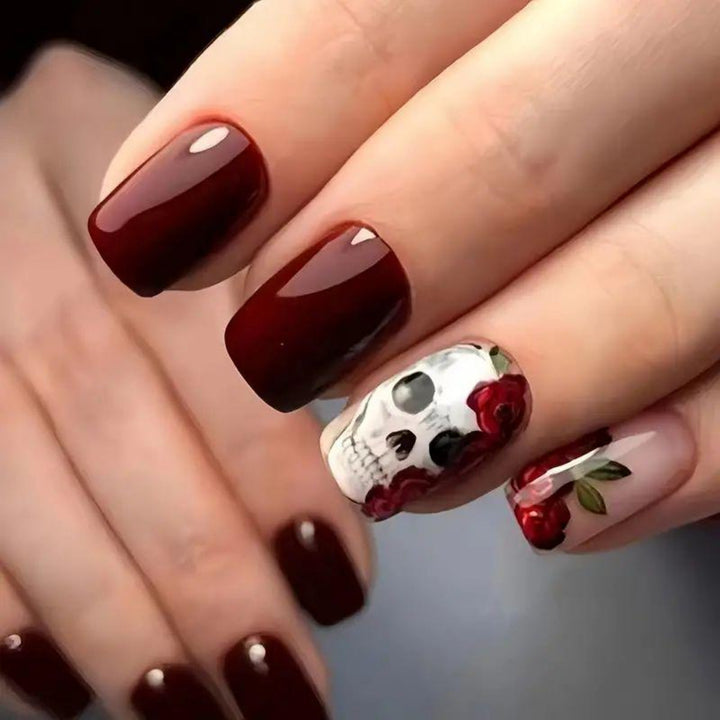 Artistic Skull and Rose Nail Art Stornfield