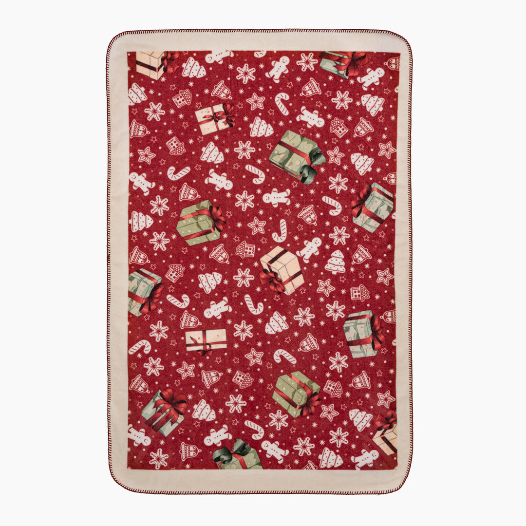 Soft Christmas fleece blanket with gift and gingerbread motif Stornfield