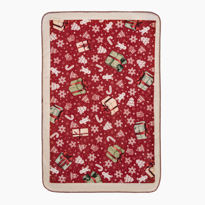 Soft Christmas fleece blanket with gift and gingerbread motif Stornfield