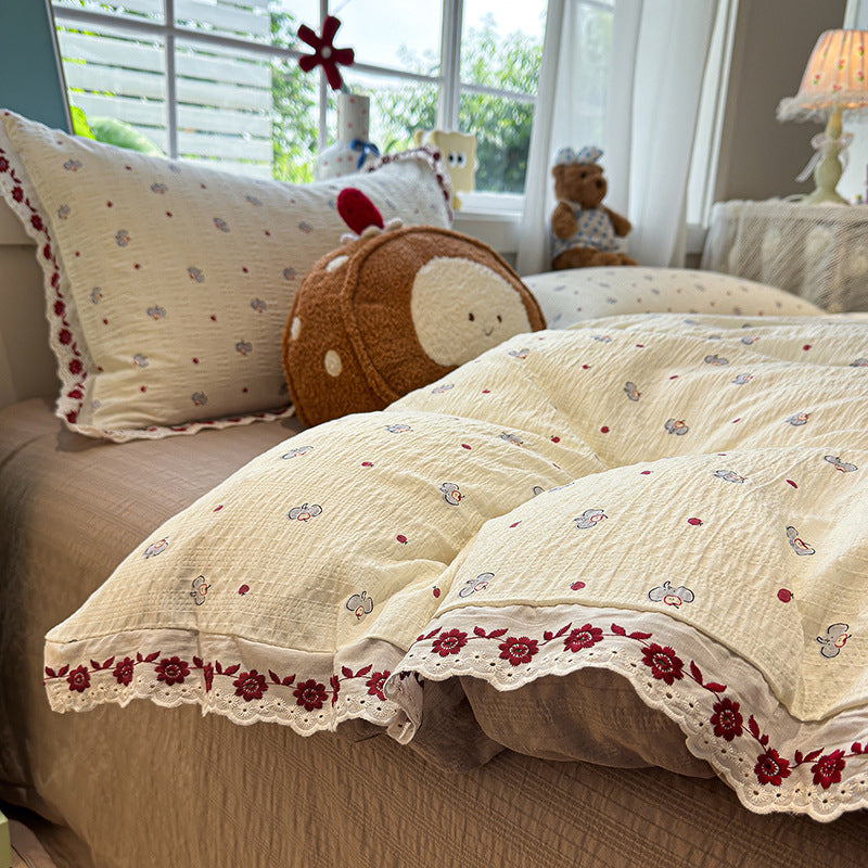 Floral Embroidered Quilted Bedspread