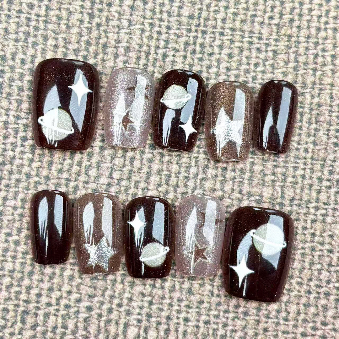 Artistic Space-Themed Press-On Nails