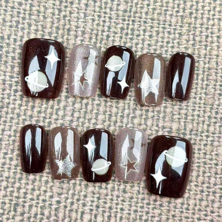 Artistic Space-Themed Press-On Nails
