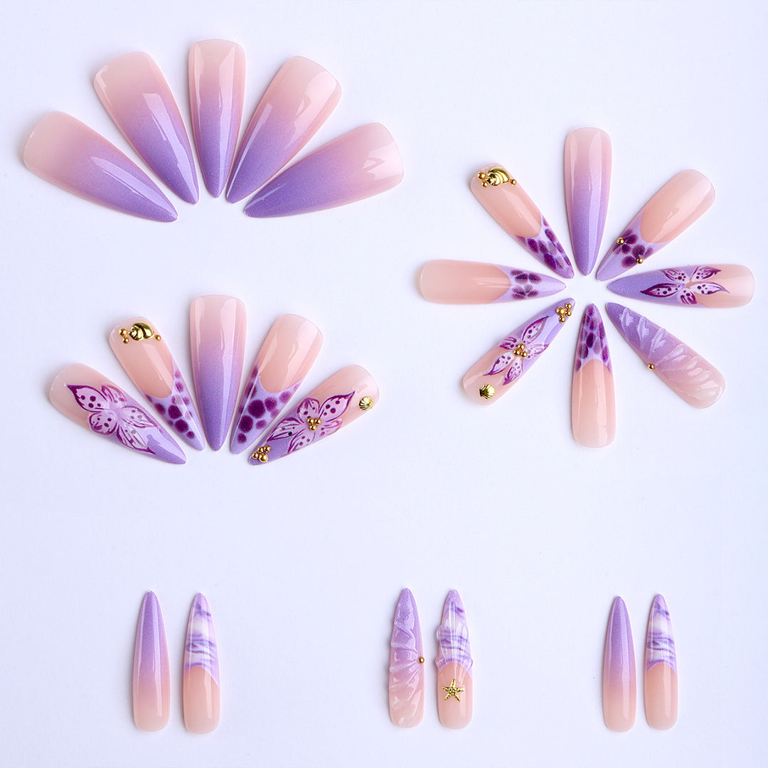Stylish artificial nails with floral and geometric elements Stornfield