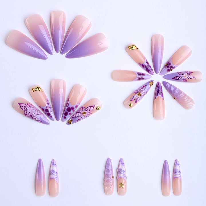 Stylish artificial nails with floral and geometric elements Stornfield