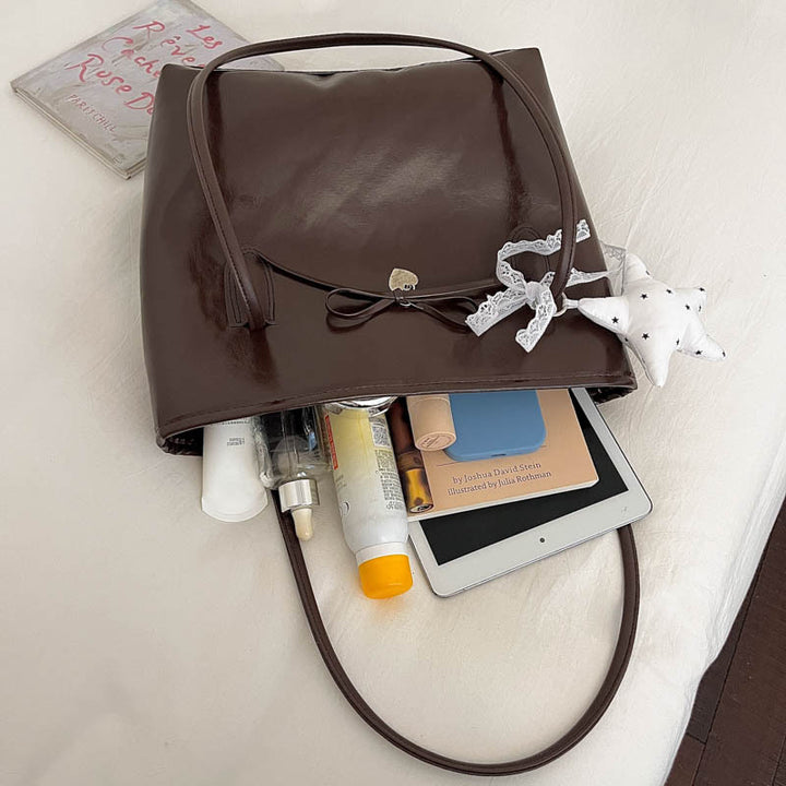 Glossy Tote Bag with Heart Charm