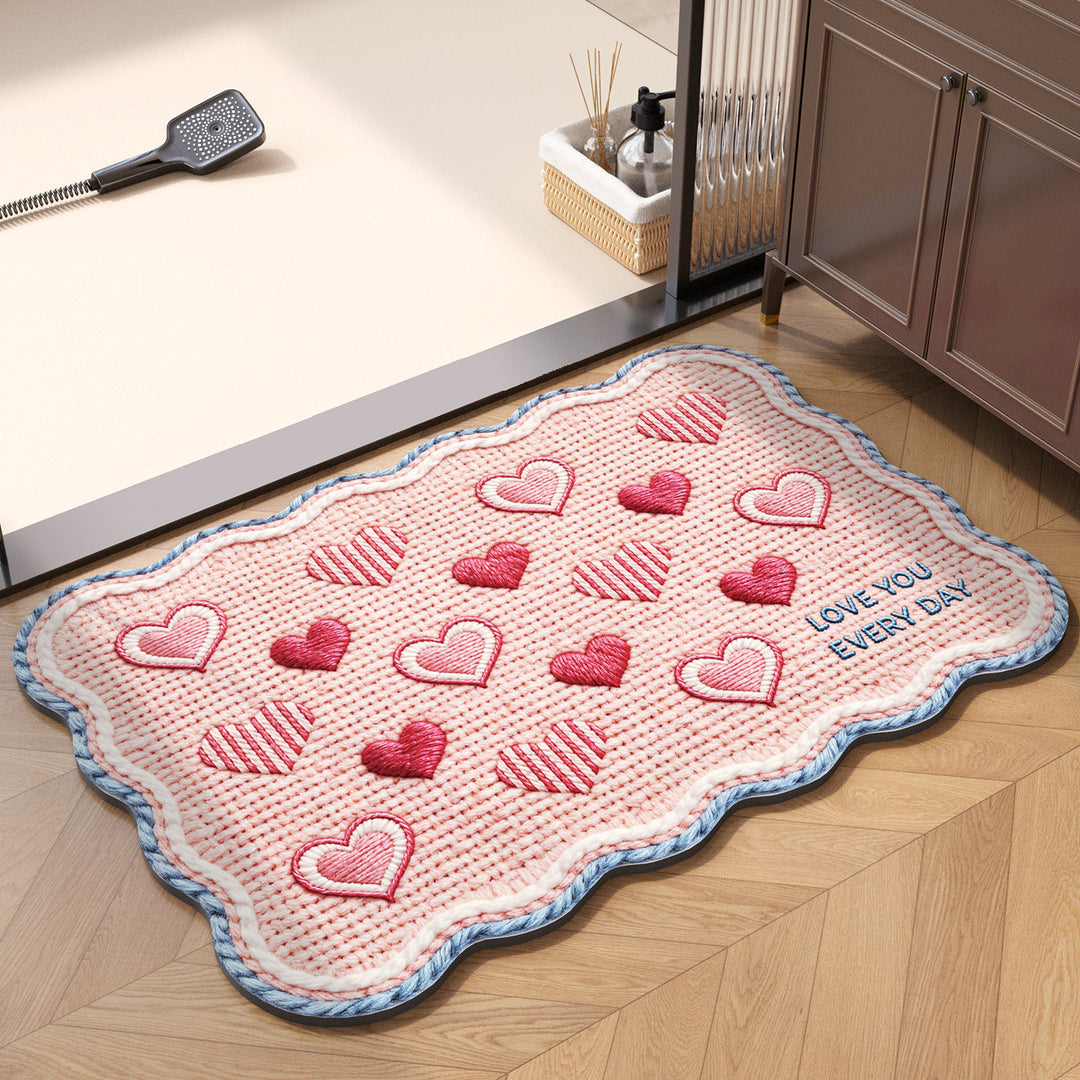 Decorative Heart-Themed Bath Mat