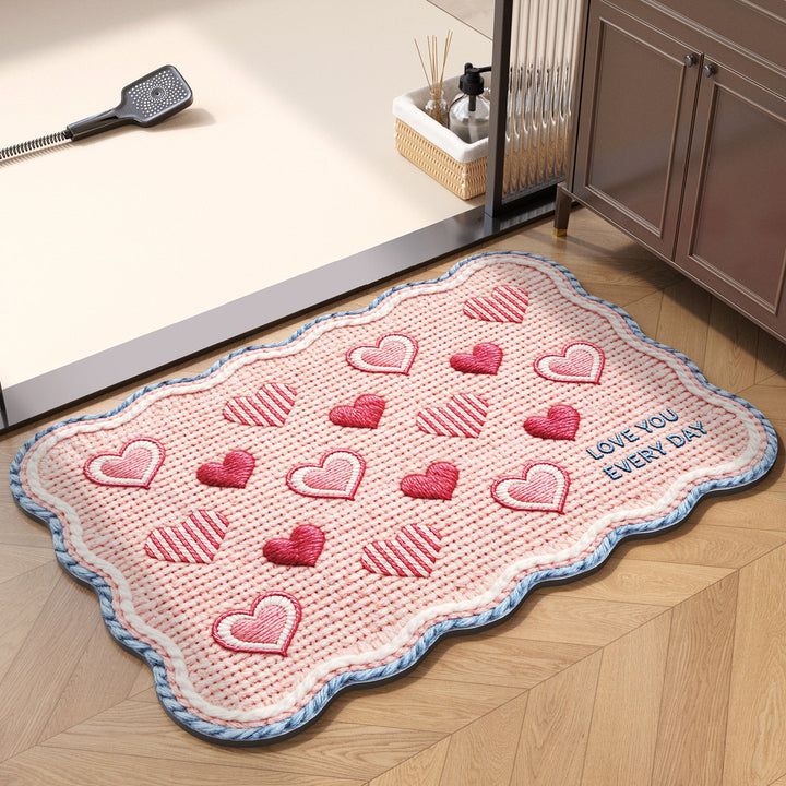 Decorative Heart-Themed Bath Mat