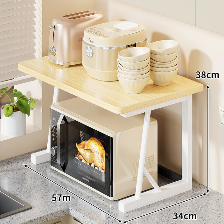 Compact Two-Tier Kitchen Microwave and Appliance Stand with Heat-Resistant Top and Open Lower Storage