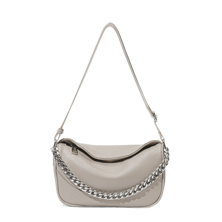 Pebbled Vegan Leather Crescent Shoulder Bag with Chunky Chain Strap