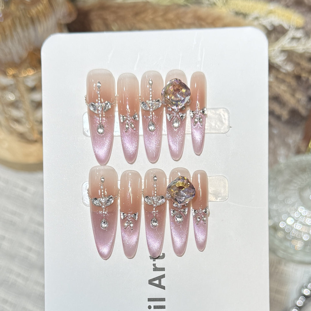 Decorative Rhinestone-Embellished Stiletto Press-On Nails Stornfield
