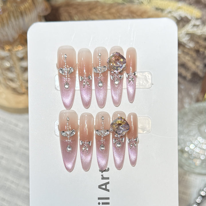 Decorative Rhinestone-Embellished Stiletto Press-On Nails Stornfield