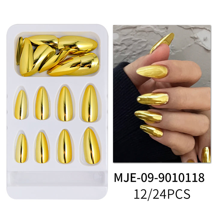 Glossy Metallic Almond-Shaped Press-On Nails Stornfield