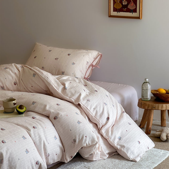 Illustrated Cotton-Sateen Duvet Cover Set with Ribbon-Tie Pillowcase