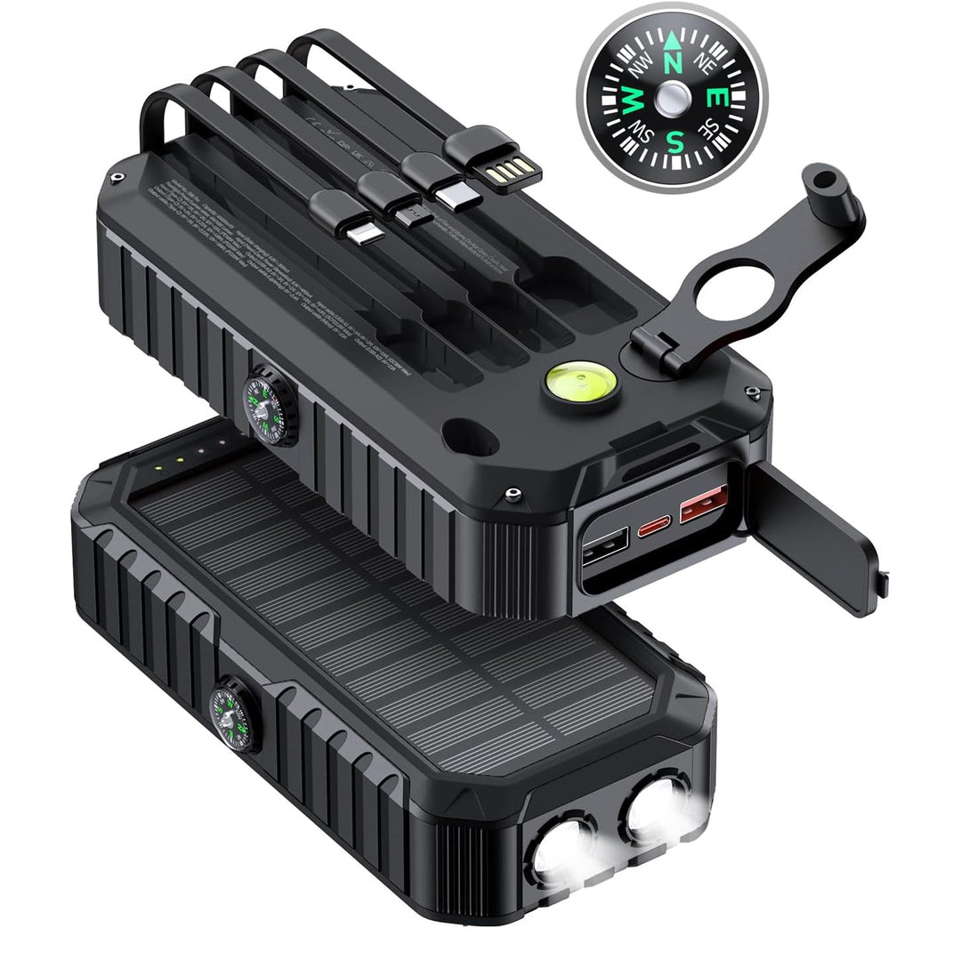Solar Power Bank with Integrated Charging Cables and LED Flashlight Stornfield
