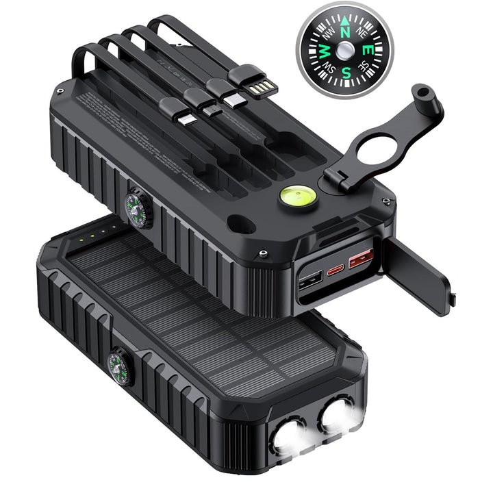Solar Power Bank with Integrated Charging Cables and LED Flashlight Stornfield