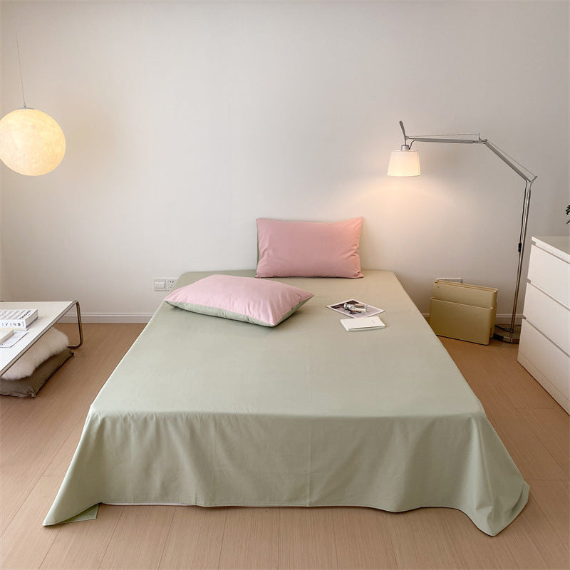 Smooth cotton percale bed sheet set with extra overhang and reversible pillowcases