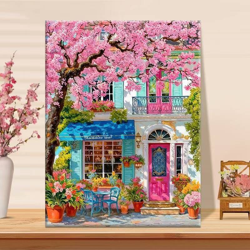 Vibrant Floral Cafe Landscape Canvas Art Stornfield