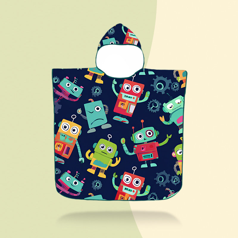 colorful hooded poncho with robot motif Stornfield