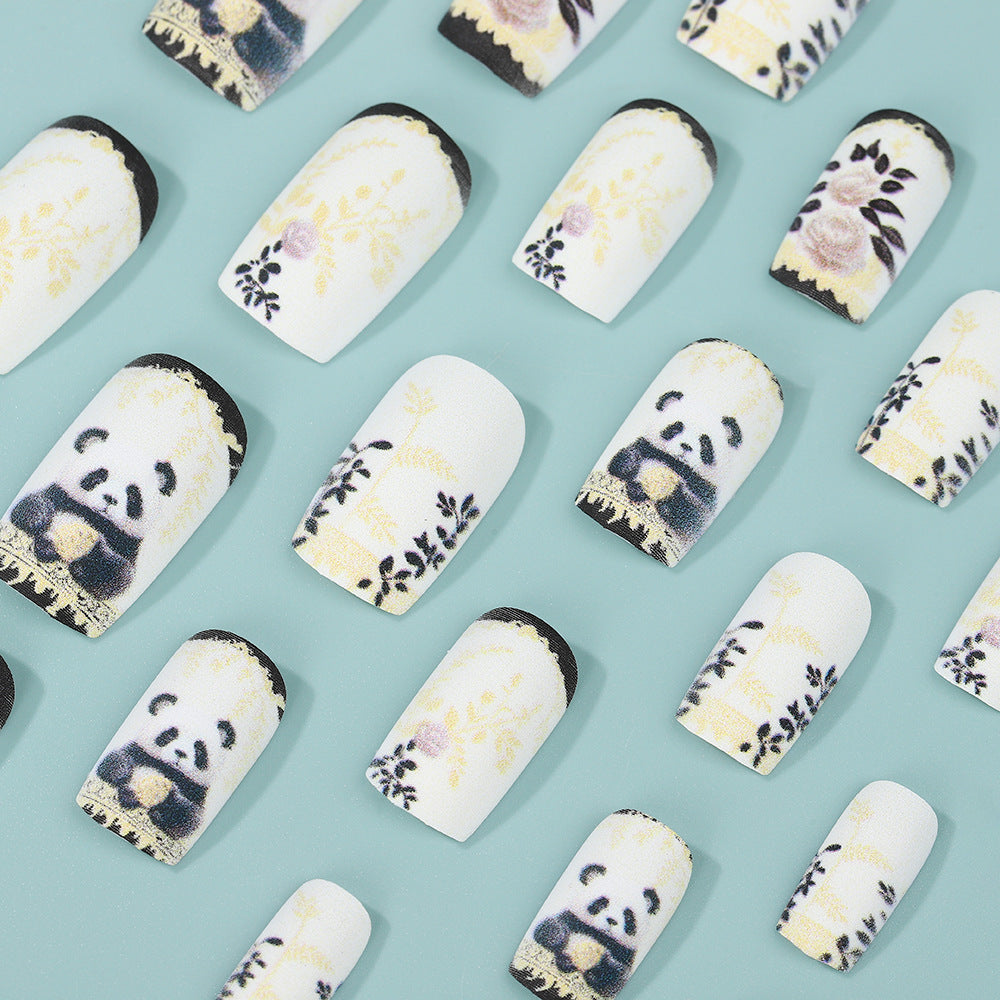 Artificial nails with floral panda design Stornfield