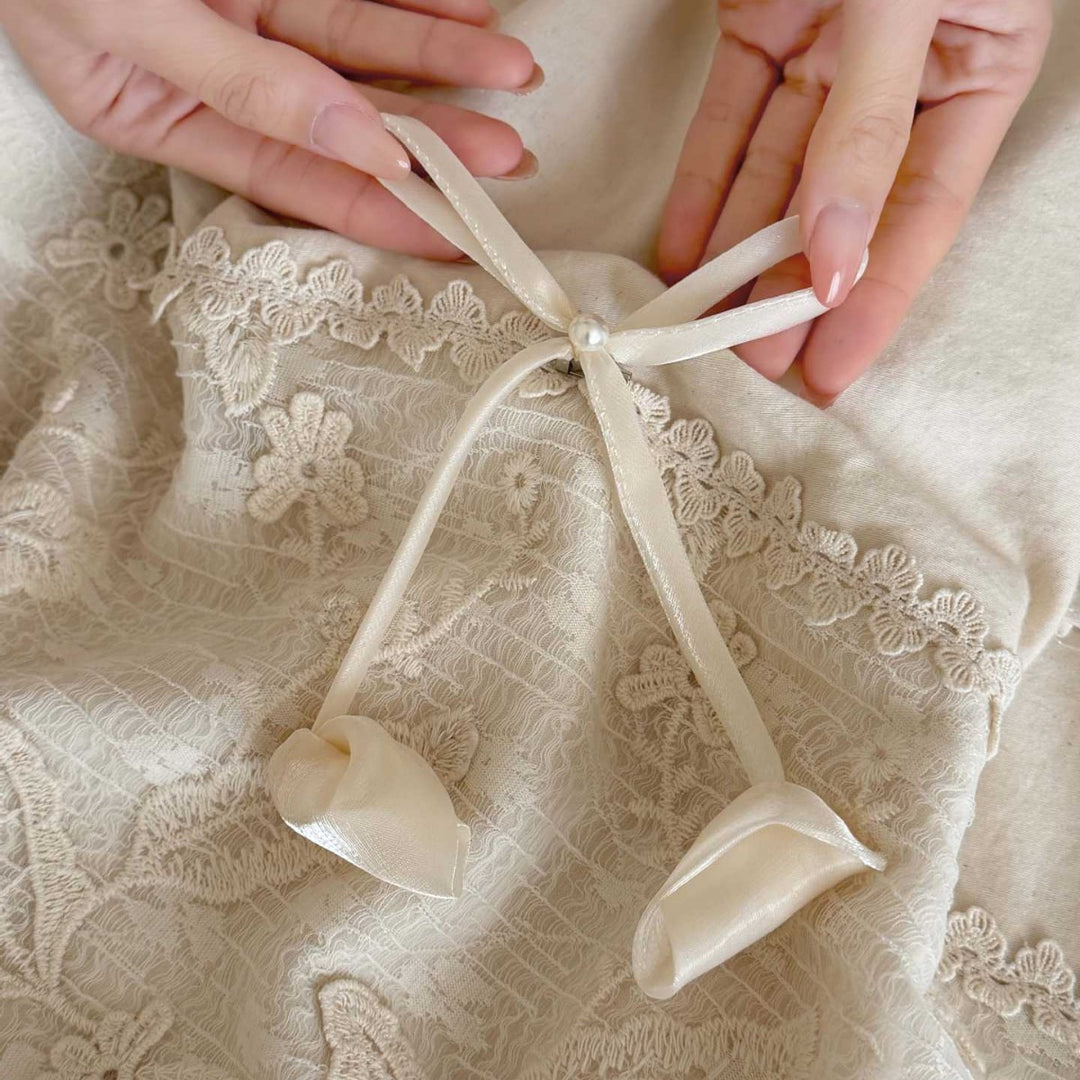 Embroidered Lace-Trim Ruffled Duvet Cover Set