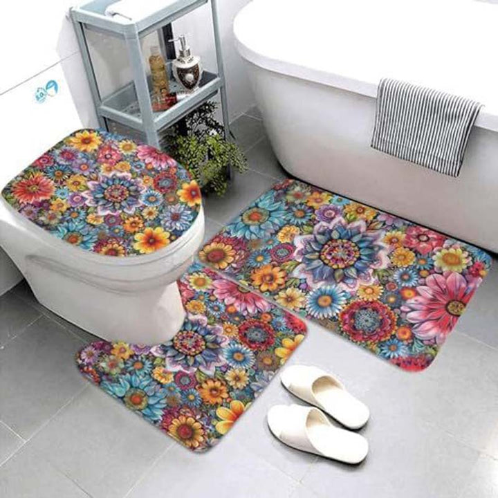 Geometric Pattern Bathroom Mat Set