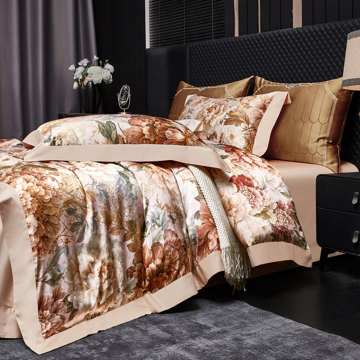 Premium Botanical Jacquard Bed Linen Duvet Cover Set with Embroidered Accents