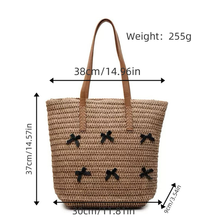 Trendy large beach bag with original bow appliqués Stornfield