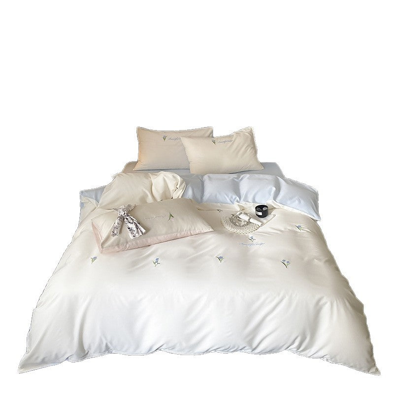 Botanical Embroidered Cotton-Sateen Duvet Cover Set with Pillowcases