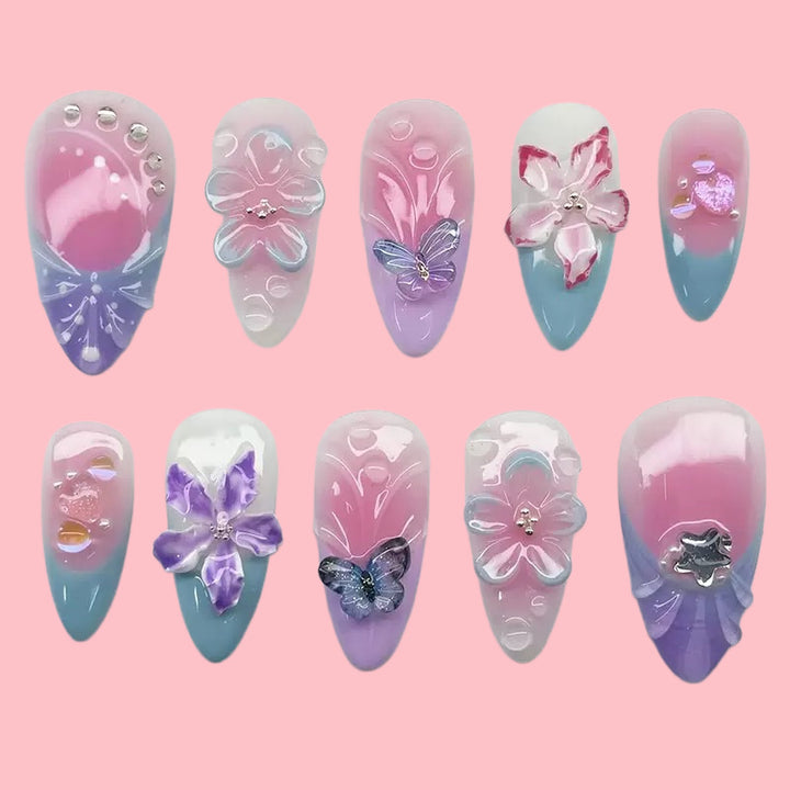 Artful Nail Art with Floral Details and Butterflies Stornfield
