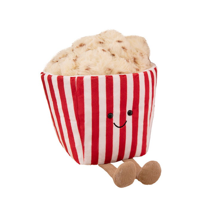Kawaii Popcorn Box Plush Toy with Fuzzy Popcorn Top and Dangling Knit Legs Stornfield