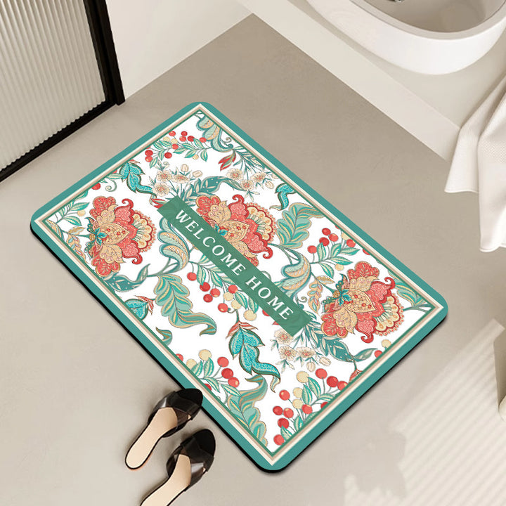 Vintage Floral Pattern Bath Mat Stornfield