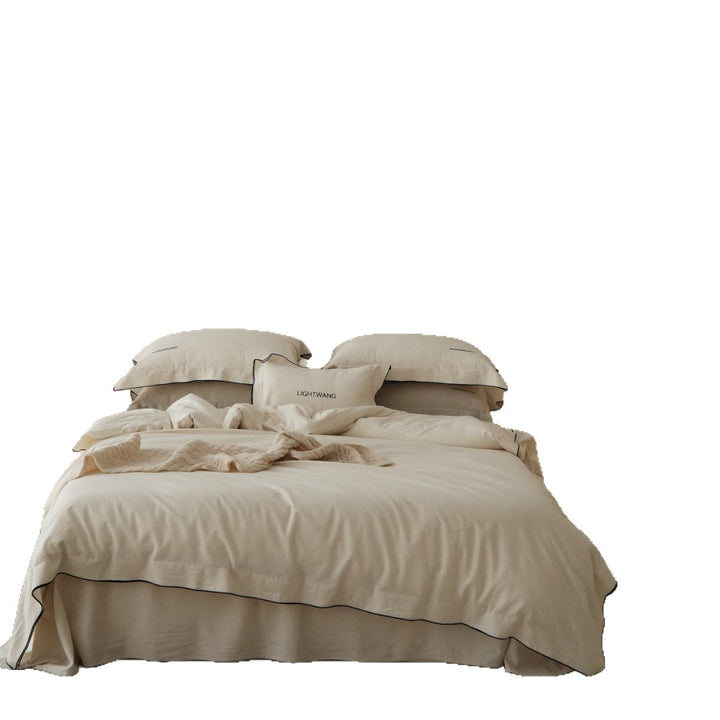Reversible Linen-Blend Duvet Cover Set with Contrasting Piped Edge and Pillow Shams