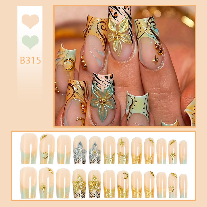 Artificial nail set with floral 3D applications and elegant decorations Stornfield