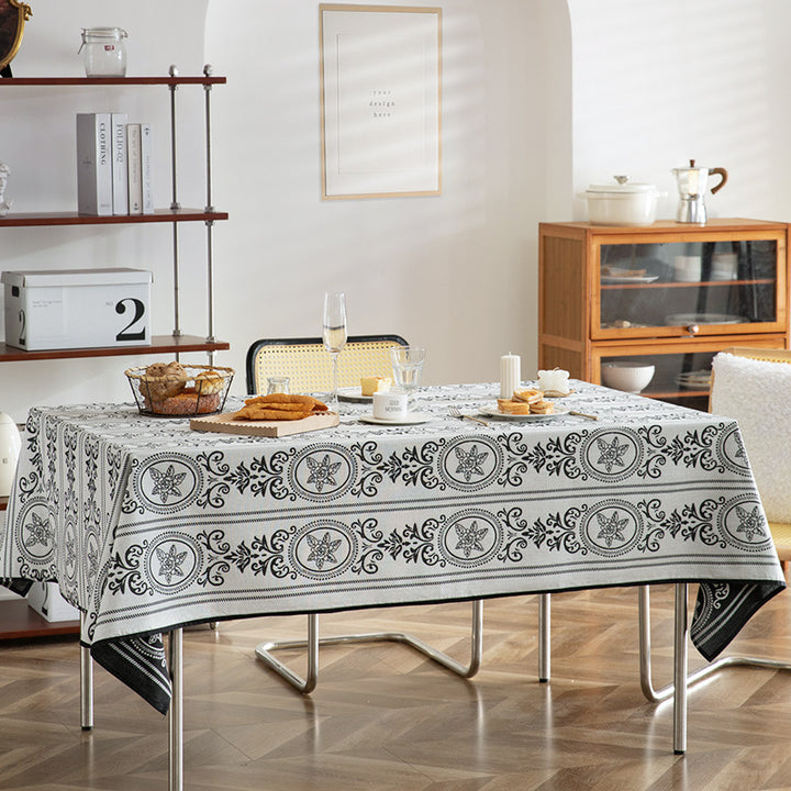 Reversible jacquard tablecloth with floral medallion reliefs Stornfield
