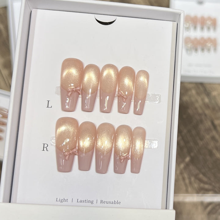 Reusable Press-On Nail Set with Elegant Bow Accents Stornfield