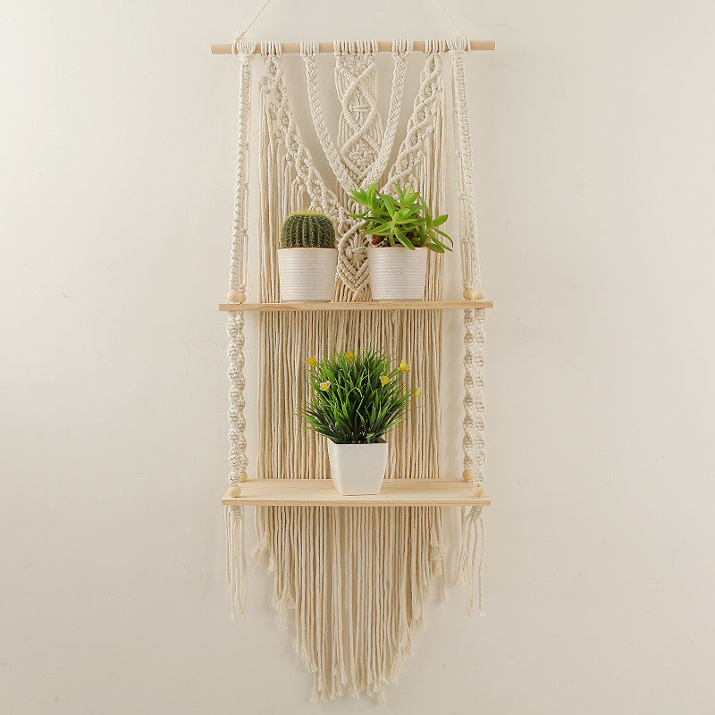 Decorative Macramé Wall Shelf with Dual Plant Holders Stornfield